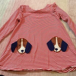 Mini Boden Red Striped Dog Appliqué Shirt with pockets